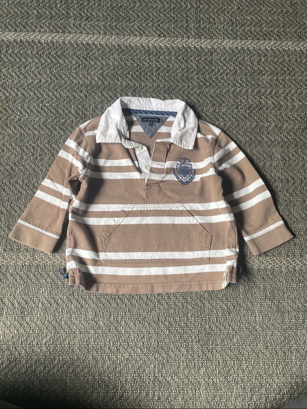 Tommy Hilfiger Brown & White Striped Long-Sleeve Polo Shirt for Kids